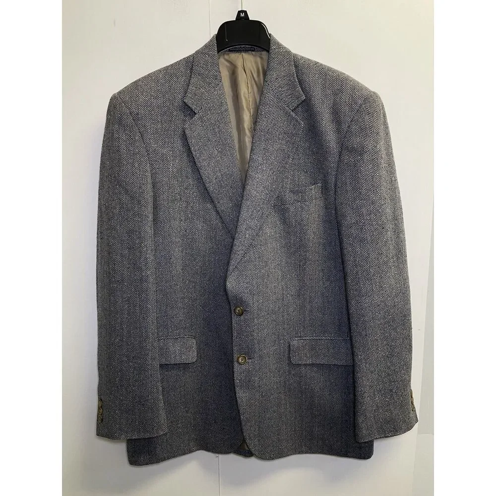 VTG J. G. Hook Blazer Sport Coat Men's 42L Silk Jacket Herringbone Blue/Cream
